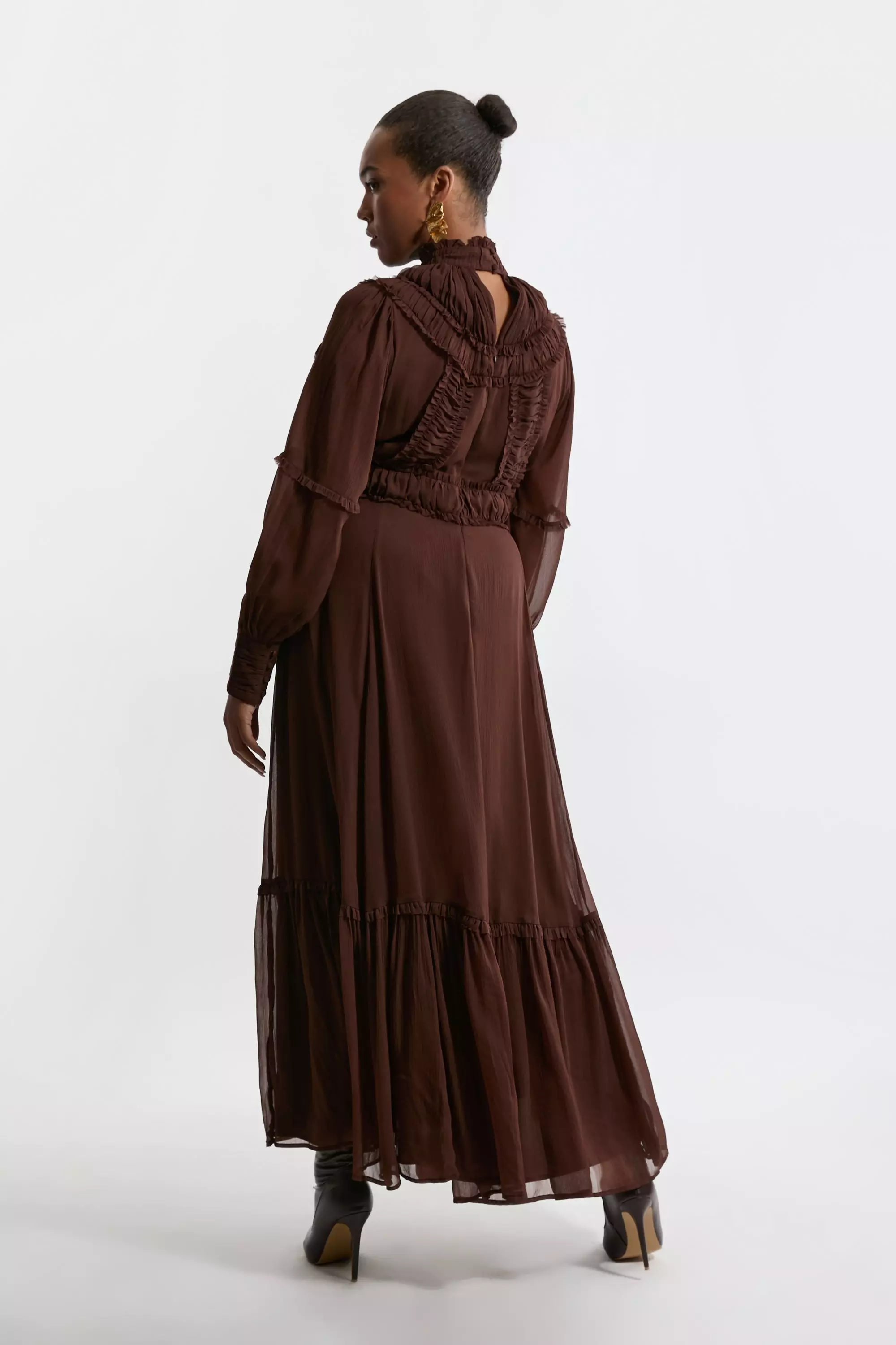 Lydia Millen Plus Size Pleat Crinkle High Neck Drama Sleeve